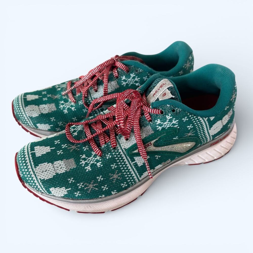 Brooks Revel 3 Merry Christmas Ugly Sweater Running Shoes Green Women’s size 6 - Picture 4 of 13